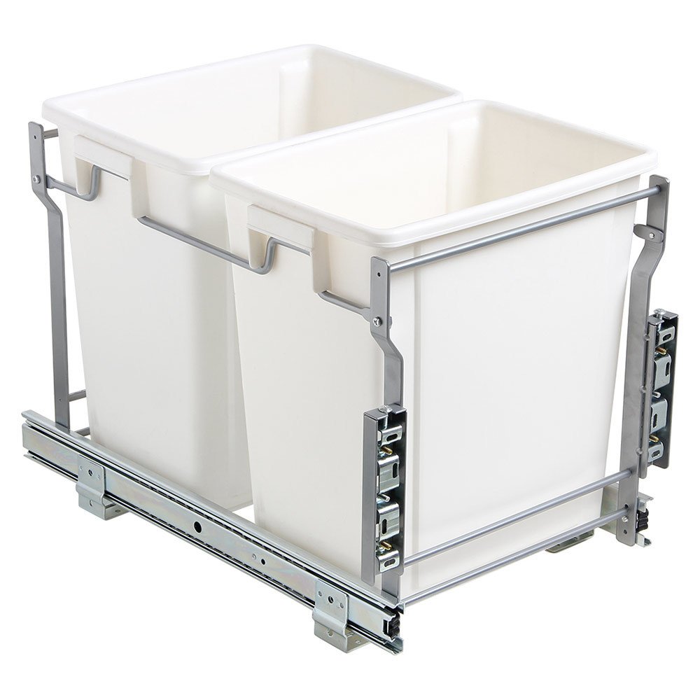 Trash Can Systems Collection 20L Double-Bottom Mount- Pull-Out Waste Bin w Door Mounting Kit by Laurey Hardware