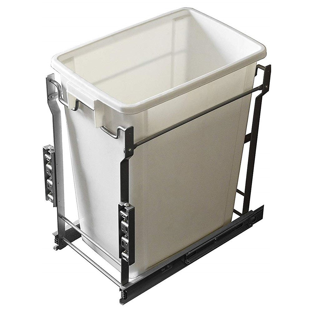 Trash Can Systems Collection 35L Single-Bottom Mount- Pull-Out Waste Bin w Door Mounting Kit by Laurey Hardware