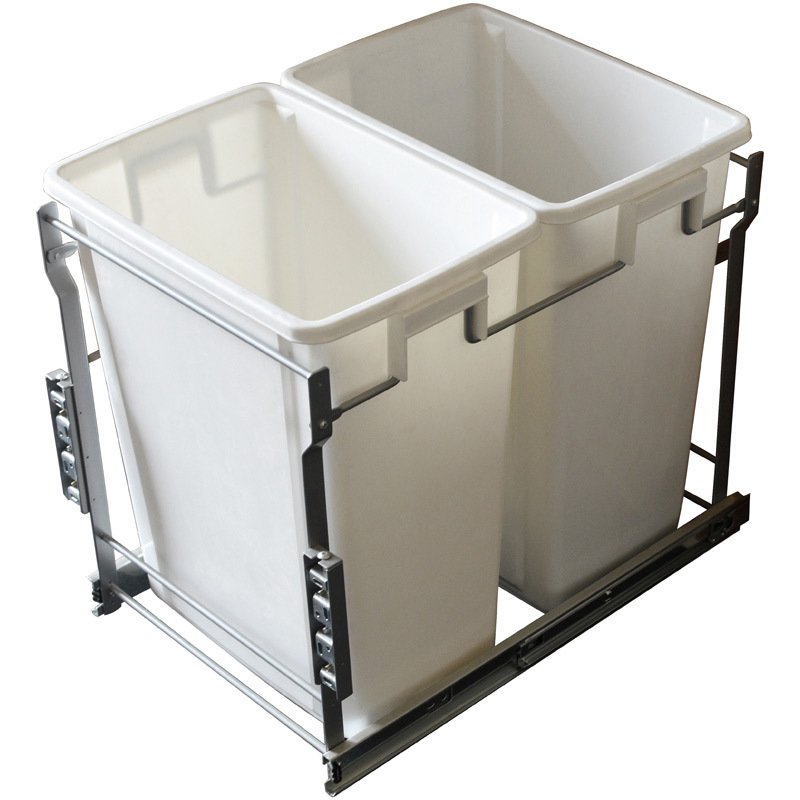 Trash Can Systems Collection 35L Double-Bottom Mount- Pull-Out Waste Bin w Door Mounting Kit by Laurey Hardware