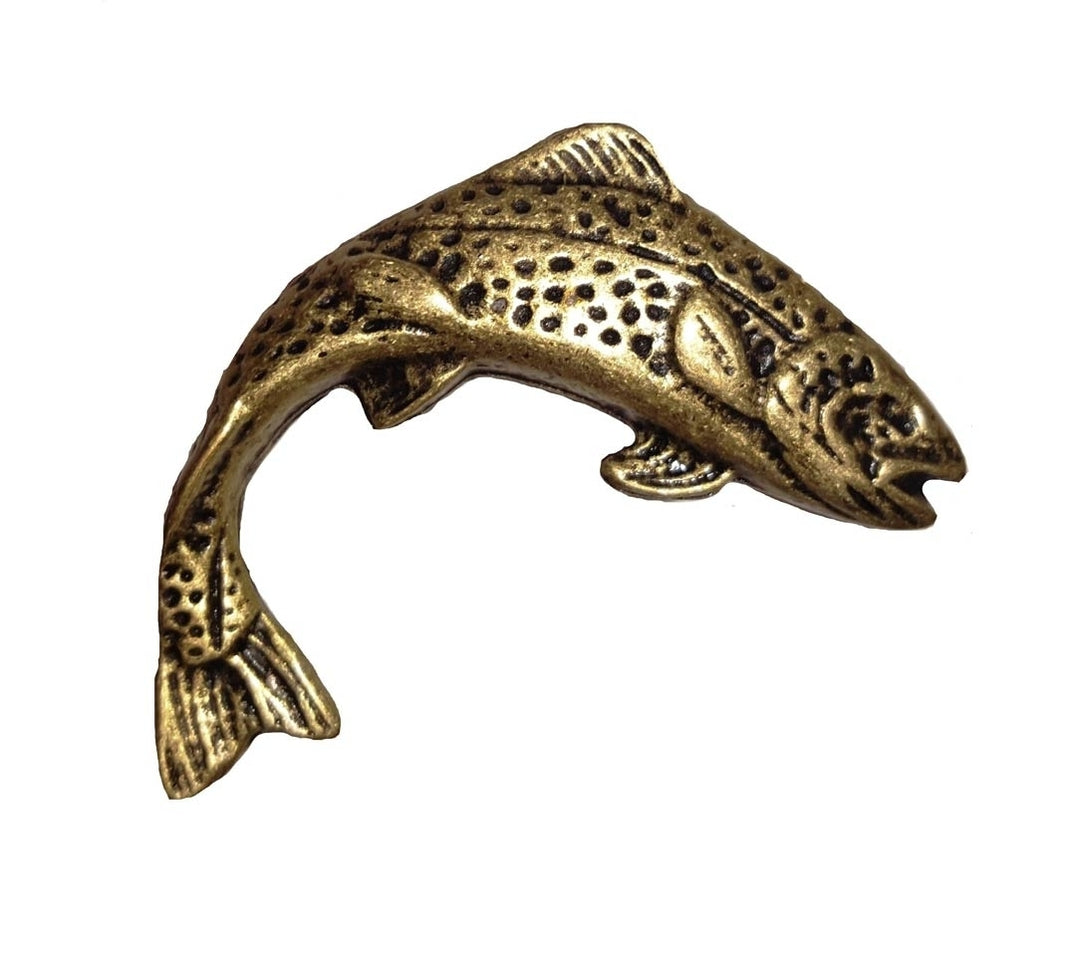 Buck Snort Lodge Jumping Trout Right Facing Brass Ox Cabinet Knob