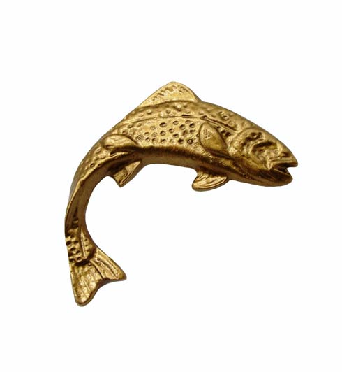Buck Snort Lodge Jumping Trout Right Facing Brass Ox Cabinet Knob