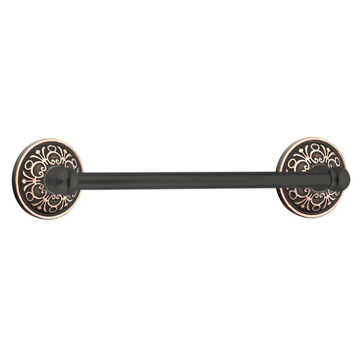 Traditional Brass Collection 12" Single Towel Bar with Lancaster Rose  by Emtek