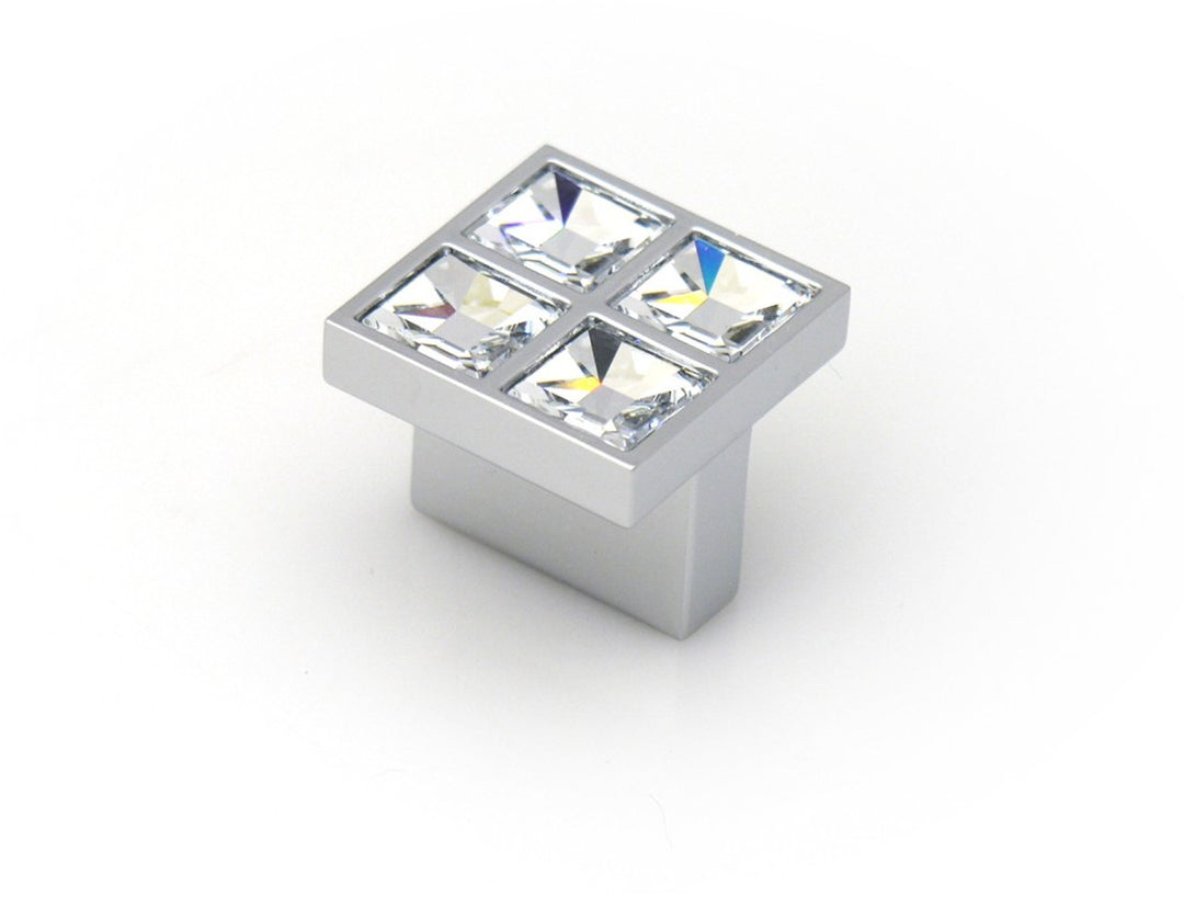 Topex 1" Contemporary Square Flat Cabinet Knob - Swarovski Crystal/Bright Chrome