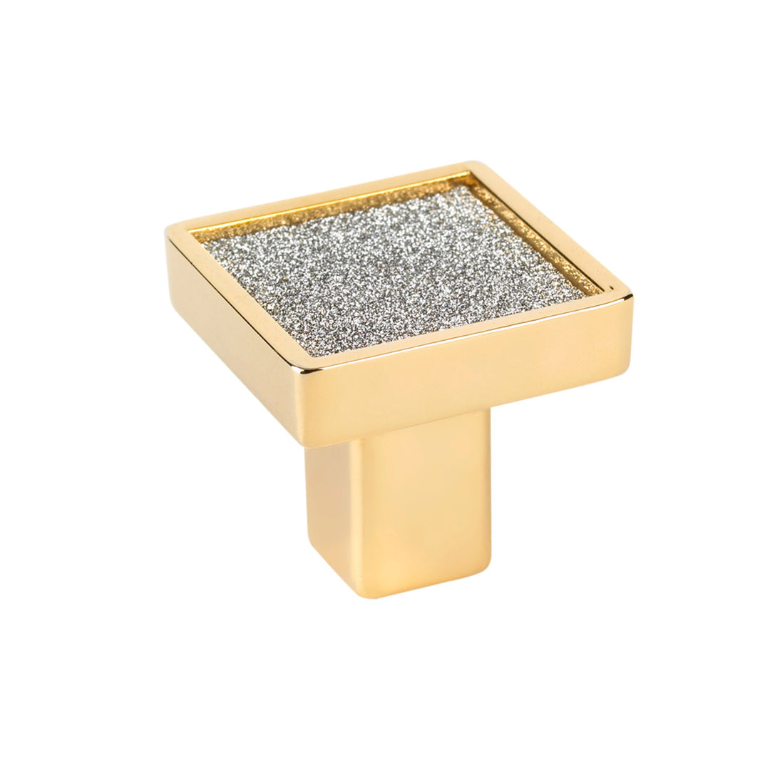 Topex 1" Crystal Contemporary Square Flat Profile Cabinet Knob - Swarovski Crystal/Gold