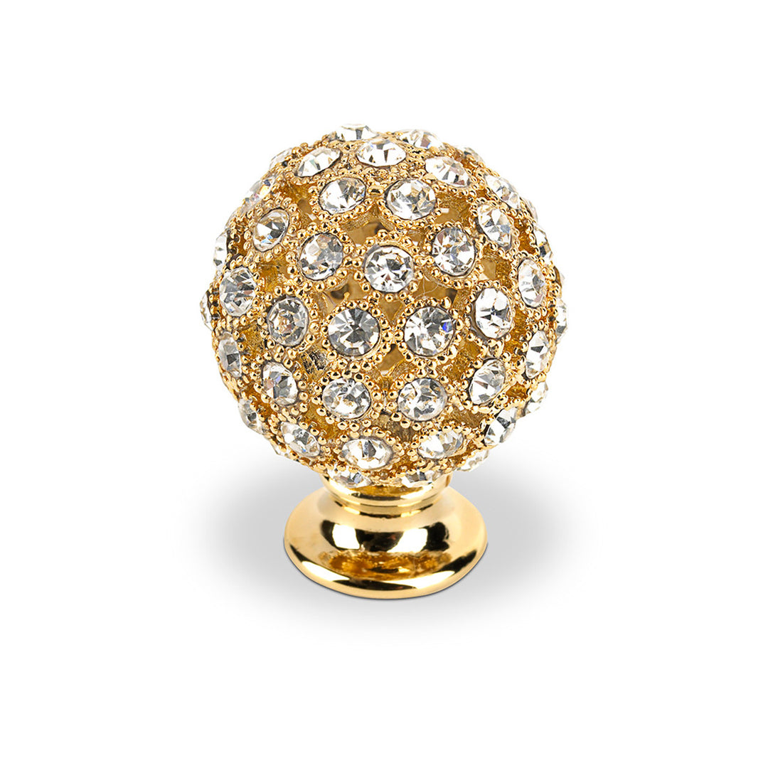 Topex 1" Contemporary Round Cabinet Pull - Swarovski Crystal/Gold
