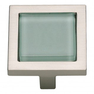 ATLAS HOMEWARES CABINET HARDWARE SPA GREEN SQUARE KNOB BRUSHED NICKEL - cabinetknobsonline