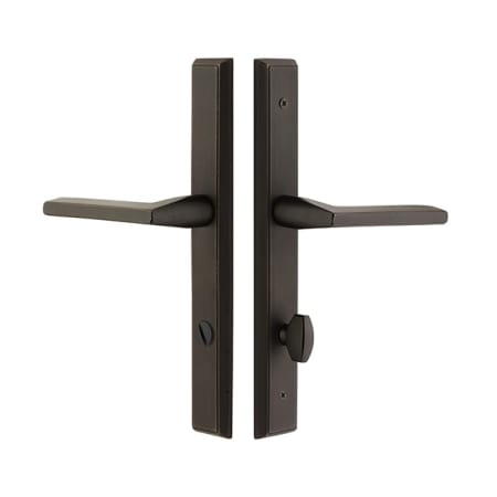 Emtek Door Hardware Sandcast Bronze  Stretto Narrow Trim  SidePlate Lockset  1-1-2" X 11" Rectangular Non-Keyed Thumbturn Privacy - cabinetknobsonline