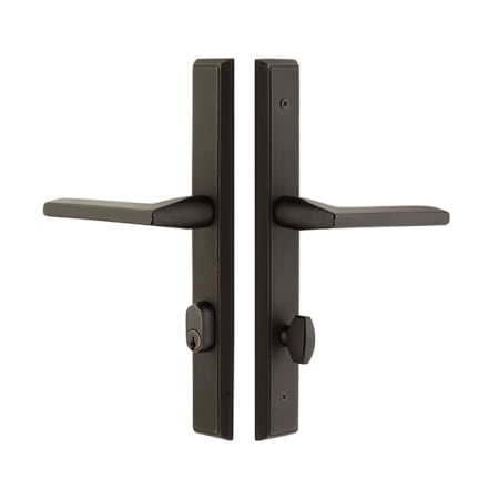 Emtek Door Hardware Sandcast Bronze  Stretto Narrow Trim  SidePlate Lockset  1-1-2" X 11" Rectangular Keyed Passage Single Sided - cabinetknobsonline