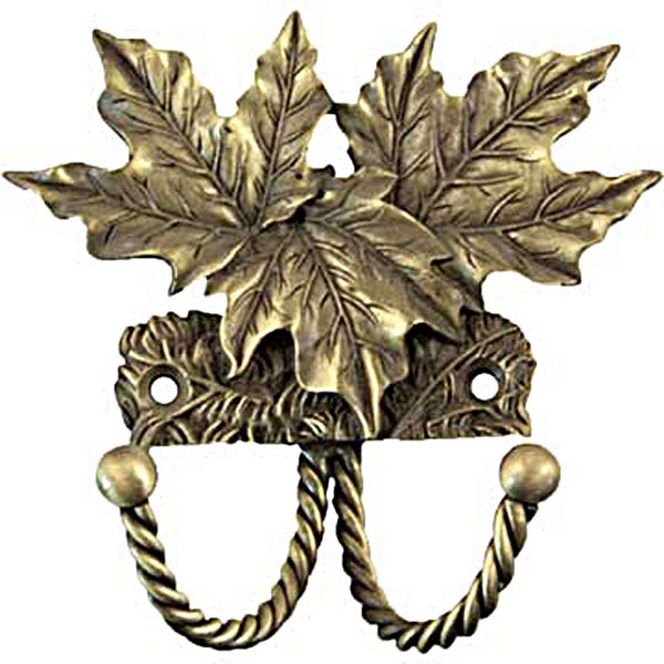 Sierra Lifestyles - Big Sky Cabinet Hardware Decorative Hook - Maple Leaf - Antique Brass - cabinetknobsonline