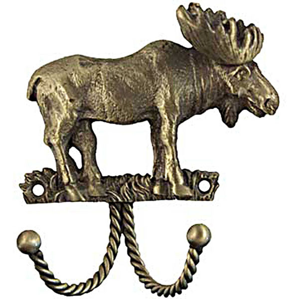 Sierra Lifestyles - Big Sky Cabinet Hardware Decorative Hook - Moose - Antique Brass - cabinetknobsonline