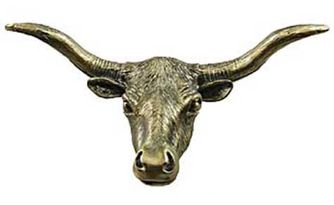 Sierra Lifestyles - Big Sky Cabinet Hardware Longhorn Knob - Antique Brass - cabinetknobsonline