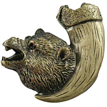 Sierra Lifestyles - Big Sky Cabinet Hardware Bear with Claw Knob - Left Facing - Antique Brass - cabinetknobsonline