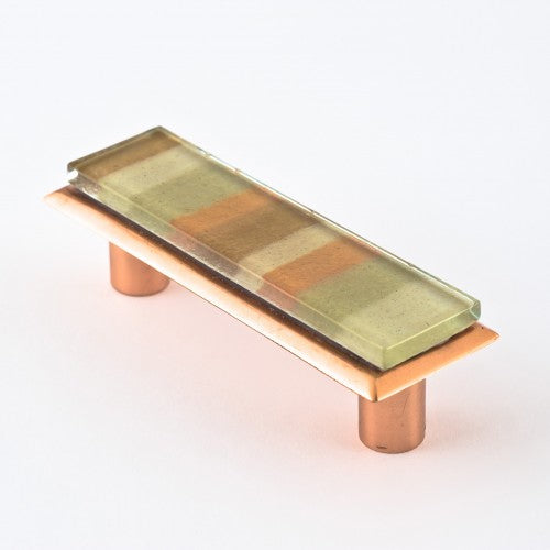 Nifty Nob 3 Inch CTC Cabinet Pull-Pastel Striped Glass with Copper Base - cabinetknobsonline