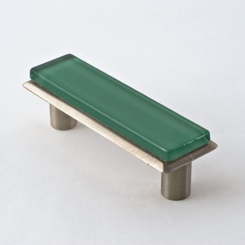 Nifty Nob 3 Inch CTC Cabinet Pull-Bottle Glass Green Glass with Satin Nickel Base - cabinetknobsonline