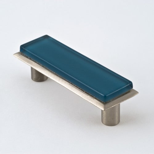 Nifty Nob 3 Inch CTC Cabinet Pull- Blue Glass with Satin Nickel Base - cabinetknobsonline