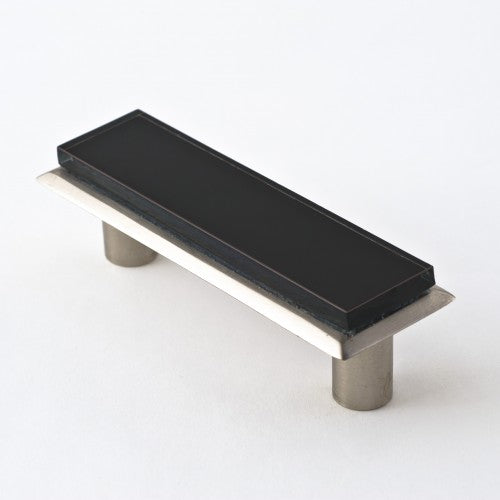 Nifty Nob 3 Inch CTC Cabinet Pull-Obsidian Black Glass with Satin Nickel Base - cabinetknobsonline