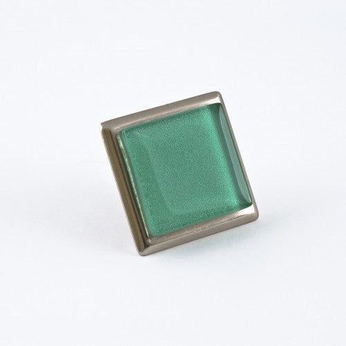 Nifty Nob 2 Inch Large Cabinet Knob-Bottle Glass Green Glass with Satin Nickel Base - cabinetknobsonline