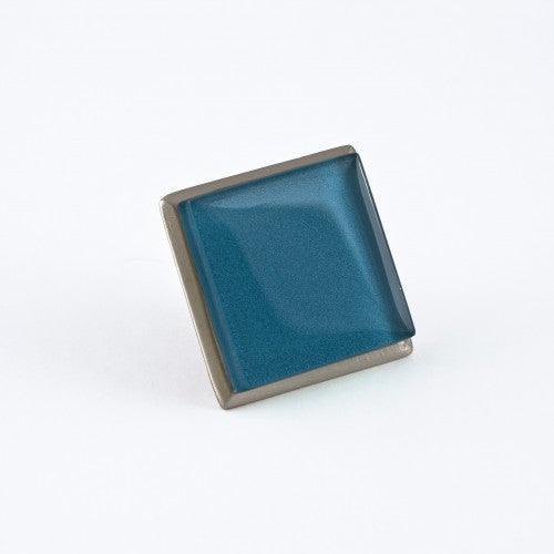 Nifty Nob 1 3-4 Inch Medium Cabinet Knob-Tiffany Blue Glass with Satin Nickel Base - cabinetknobsonline