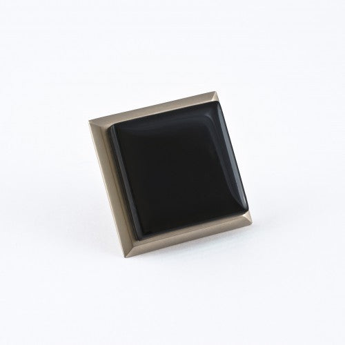 Nifty Nob 1 3-4 Inch Medium Cabinet Knob-Obsidian Black Glass with Satin NIckel Base - cabinetknobsonline