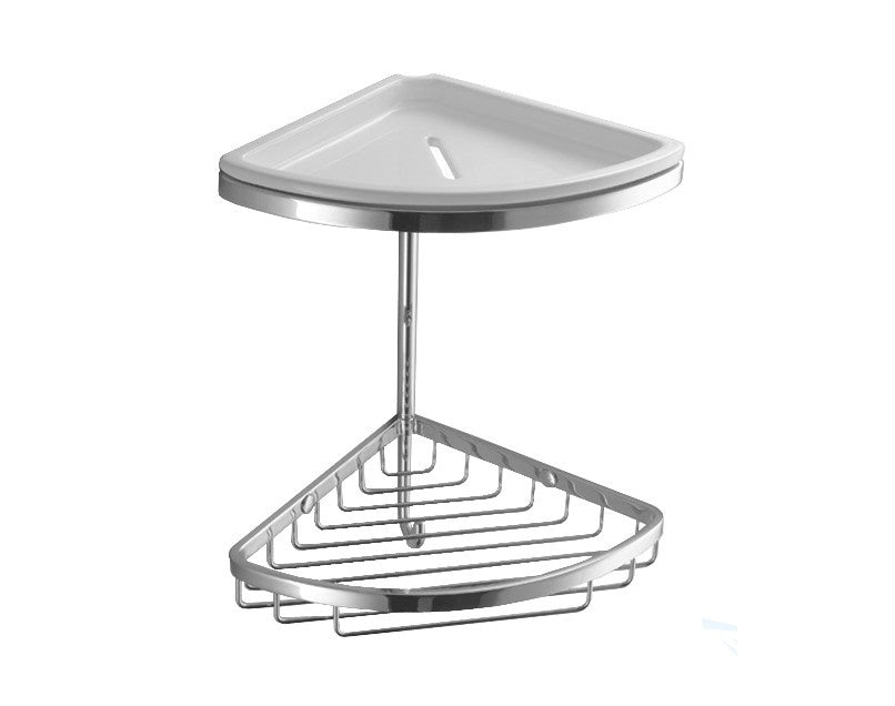 Colombo Designs Double Corner Shower Basket w - Ceramic Dish - Chrome - cabinetknobsonline