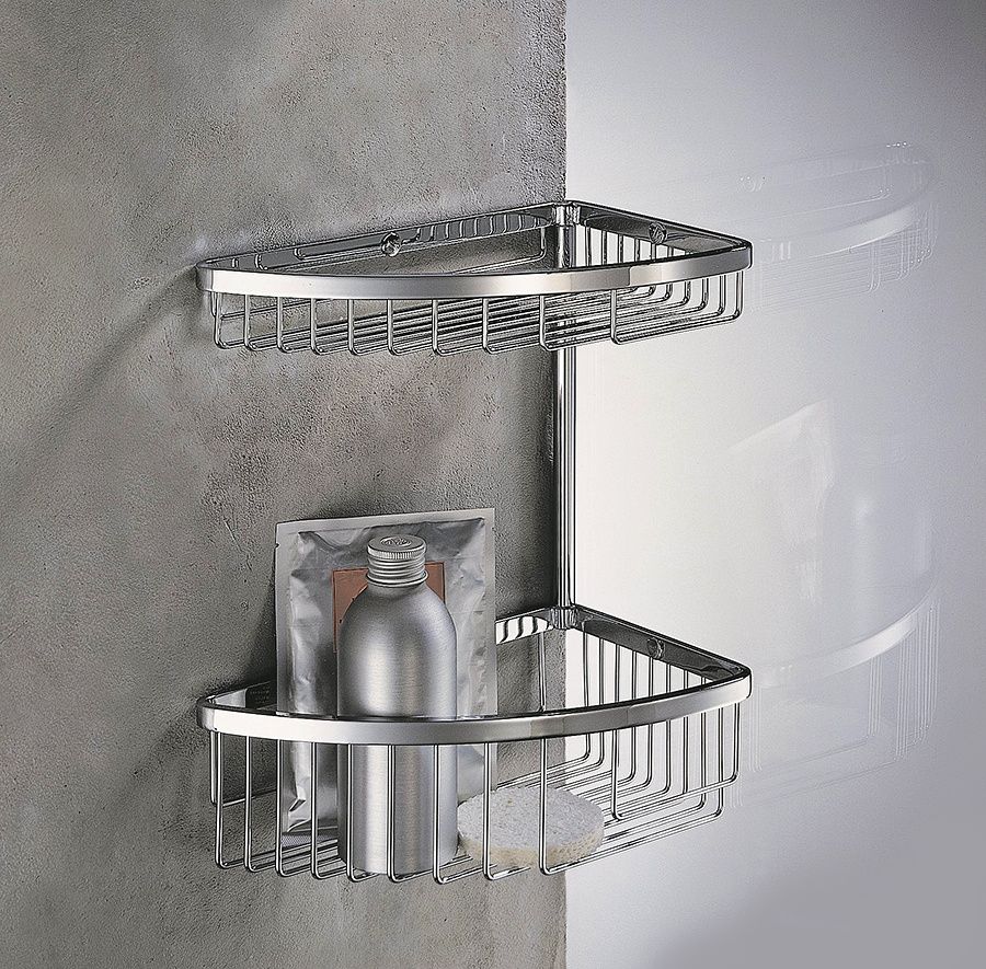 Colombo Designs Small Double Corner Shower Basket - Chrome - cabinetknobsonline