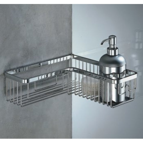 Colombo Designs Large L-Shaped Shower Basket w - Stainless Steel Shelf - Chrome - cabinetknobsonline