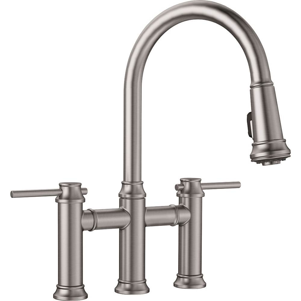 Blanco Empressa Bridge Faucet Pull Down 1.5 gpm - Stainless - cabinetknobsonline