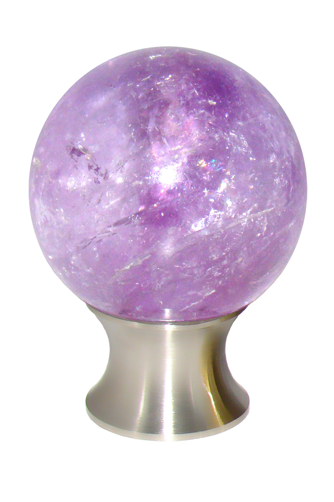 Gemstone Hardware Amethyst Sphere Cabinet Knob-Satin Stainless Steel - cabinetknobsonline