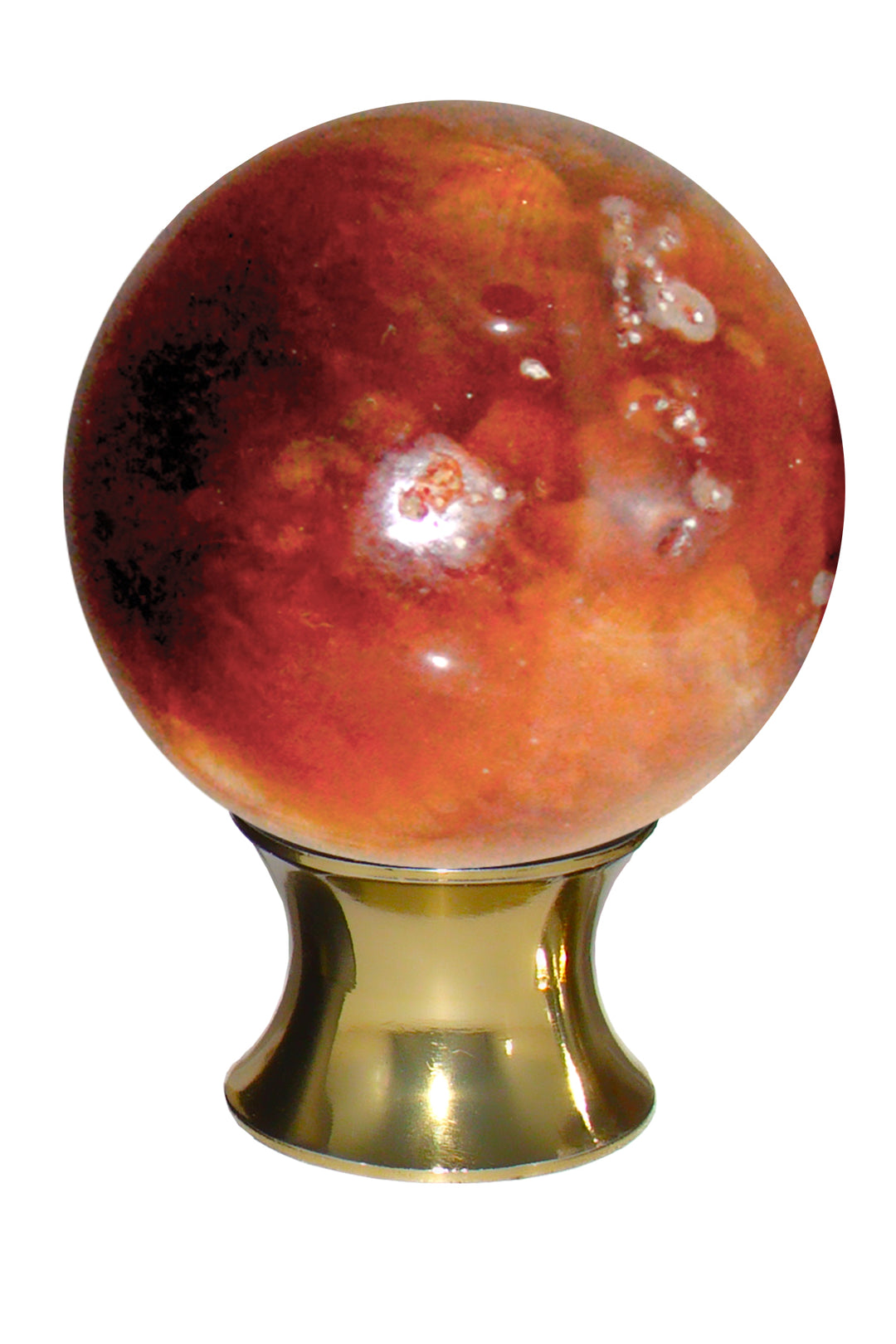 Gemstone Hardware Carnelian Sphere Cabinet Knob -Polished Brass - cabinetknobsonline