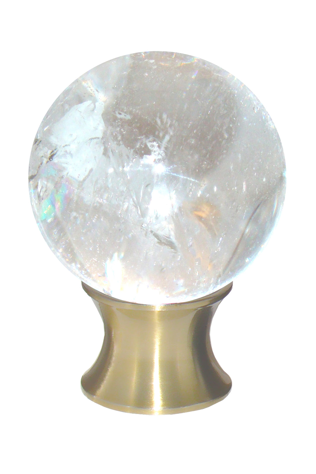 Gemstone Hardware Crystal Quartz Sphere Cabinet Knob- Satin Brass - cabinetknobsonline