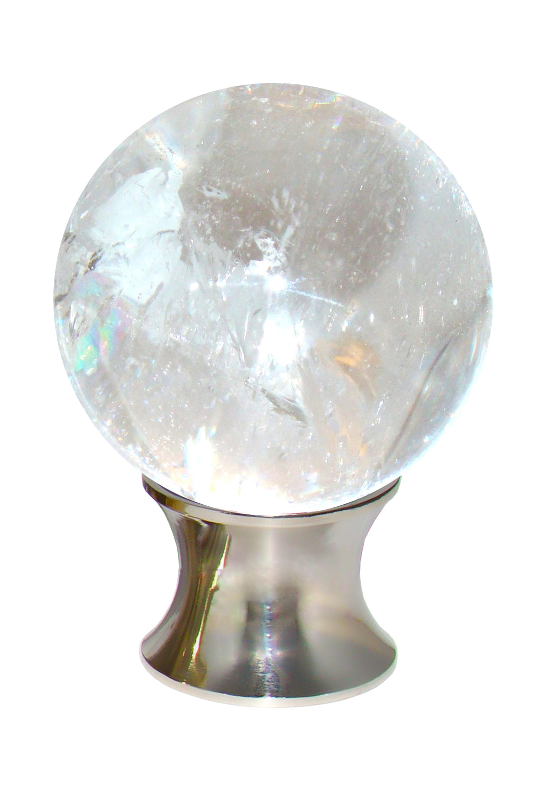 Gemstone Hardware Crystal Quartz Sphere Cabinet Knob- Polished Stainless Steel - cabinetknobsonline