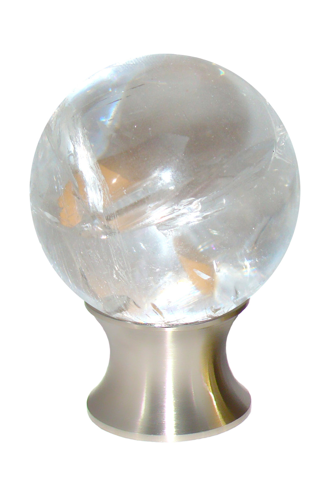 Gemstone Hardware Crystal Quartz Sphere Cabinet Knob- satin Stainless Steel - cabinetknobsonline