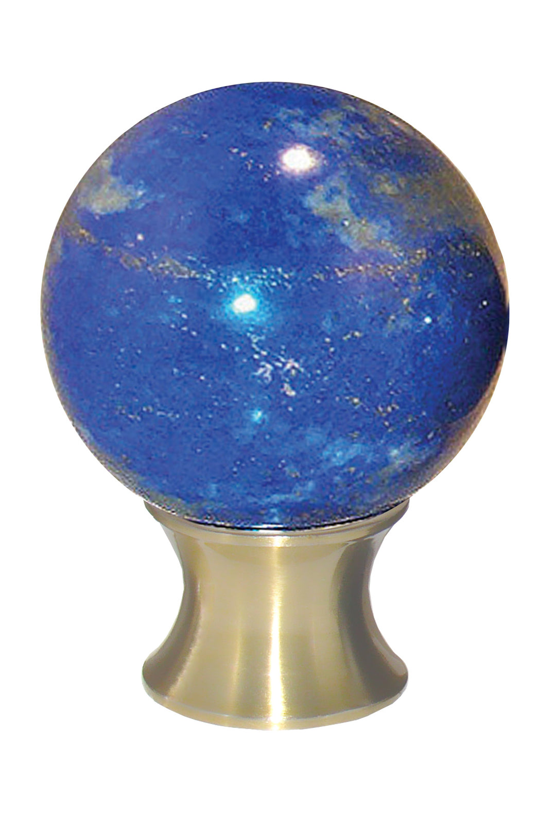 Gemstone Hardware Lapis Sphere Cabinet Knob -Satin Brass - cabinetknobsonline
