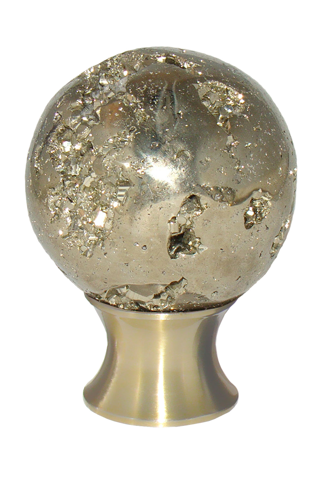 Gemstone Hardware Pyrite Sphere Cabinet Knob-Satin Brass - cabinetknobsonline