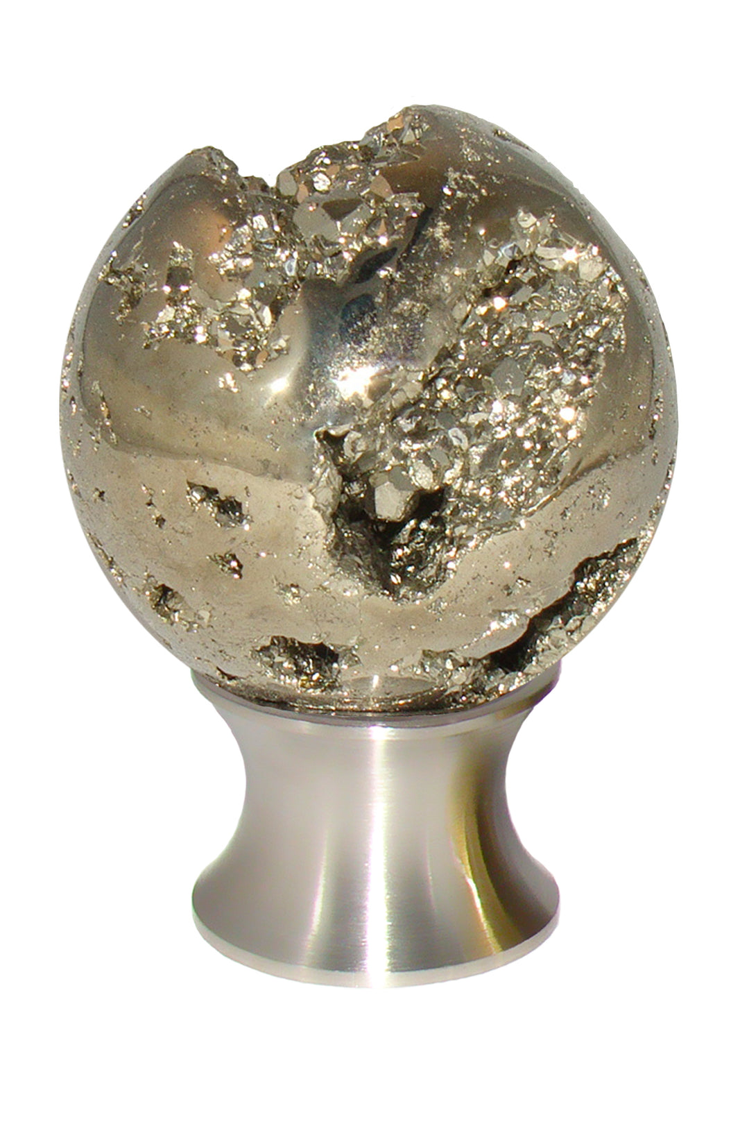 Gemstone Hardware Pyrite Sphere Cabinet Knob- Satin Stainless Steel - cabinetknobsonline