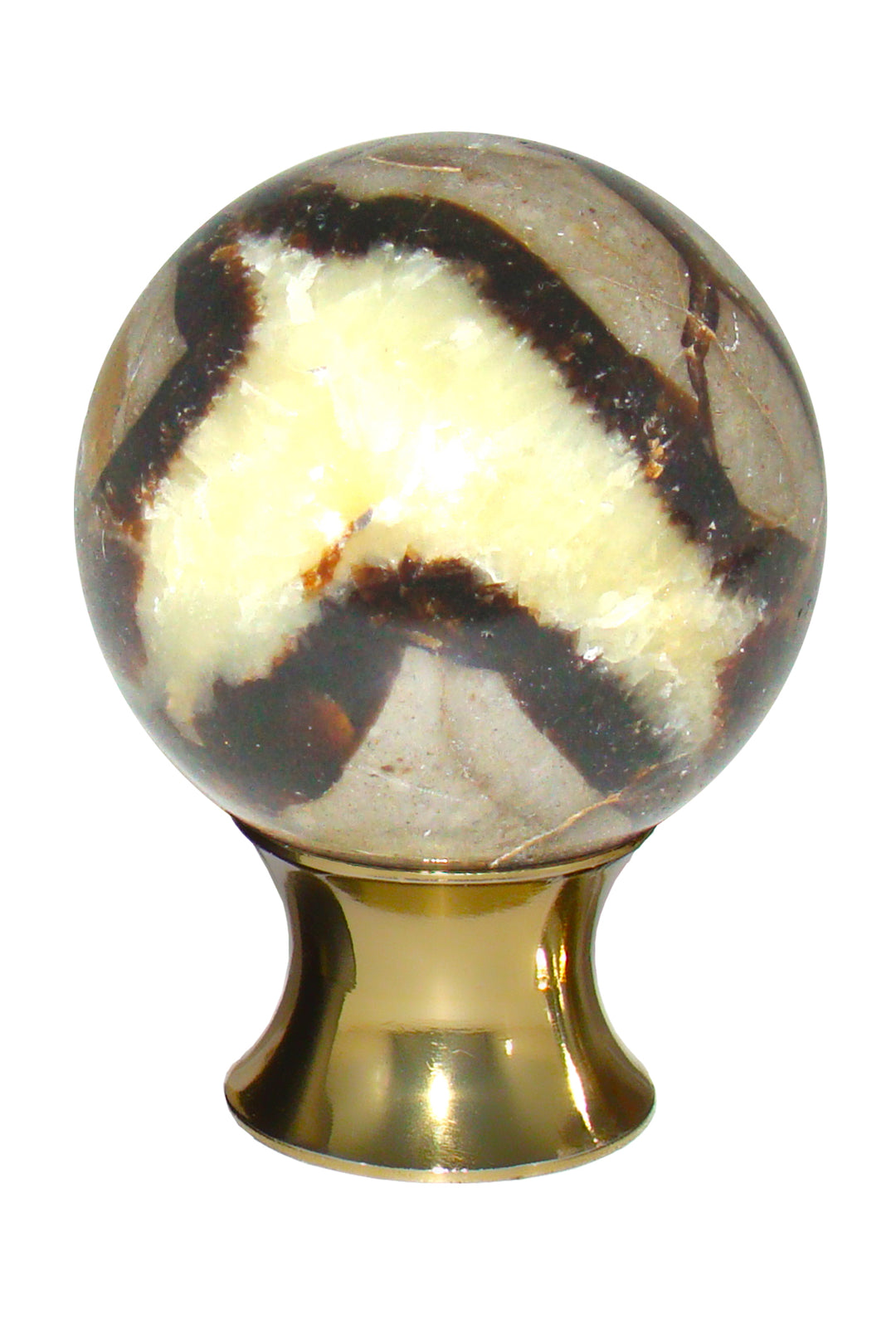 Gemstone Hardware Septarian Sphere Cabinet Knob Polished Brass - cabinetknobsonline
