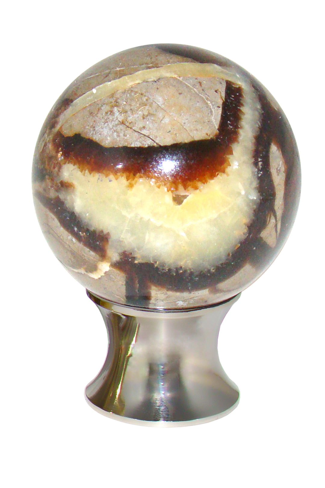 Gemstone Hardware Septarian Sphere Cabinet Knob- Polished Stainless Steel - cabinetknobsonline