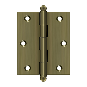 Deltana Architectural Hardware Specialty Solid Brass Hinges & Finials 3"x 2 1-2" Hinge, w- Ball Tips pair - cabinetknobsonline