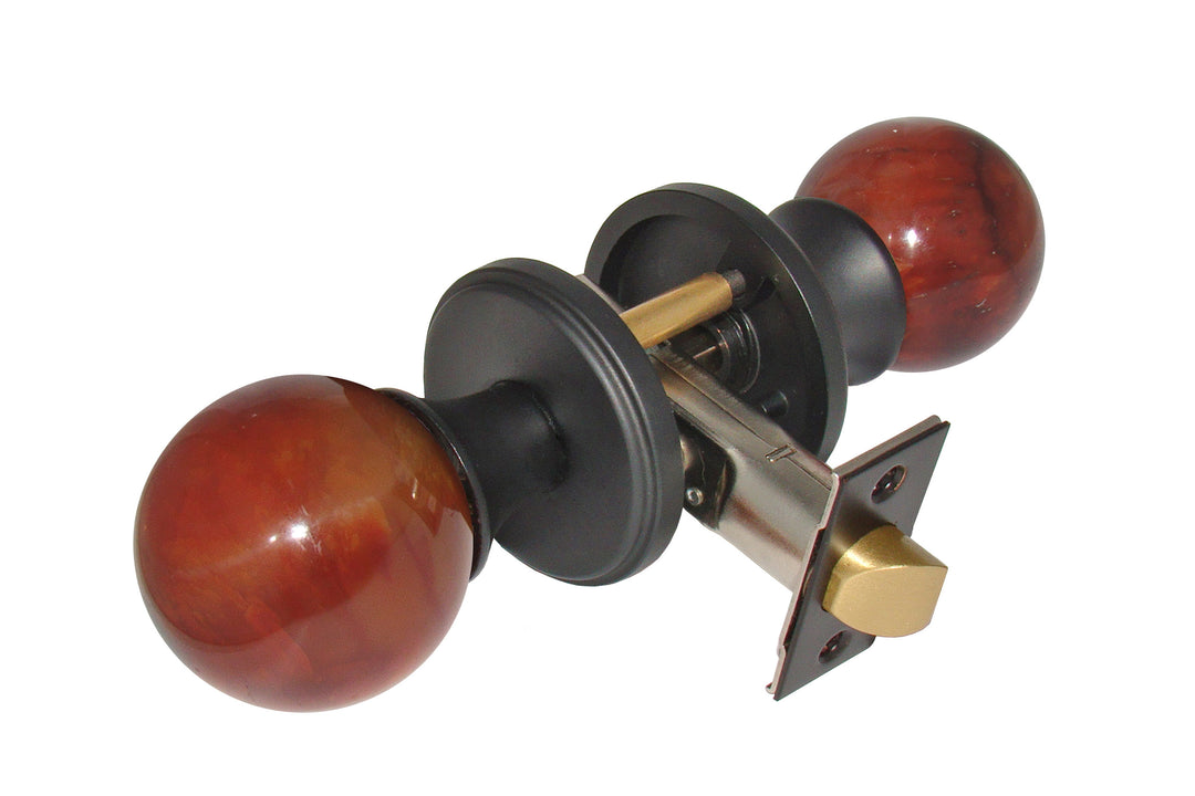 Gemstone Hardware Door Knob Carnelian Matte Black Privacy 2-3-8" backset - cabinetknobsonline