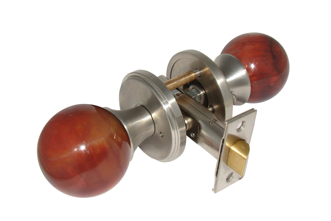 Gemstone Hardware Door Knob Carnelian Satin Stainless Steel Privacy 23-8" backset - cabinetknobsonline