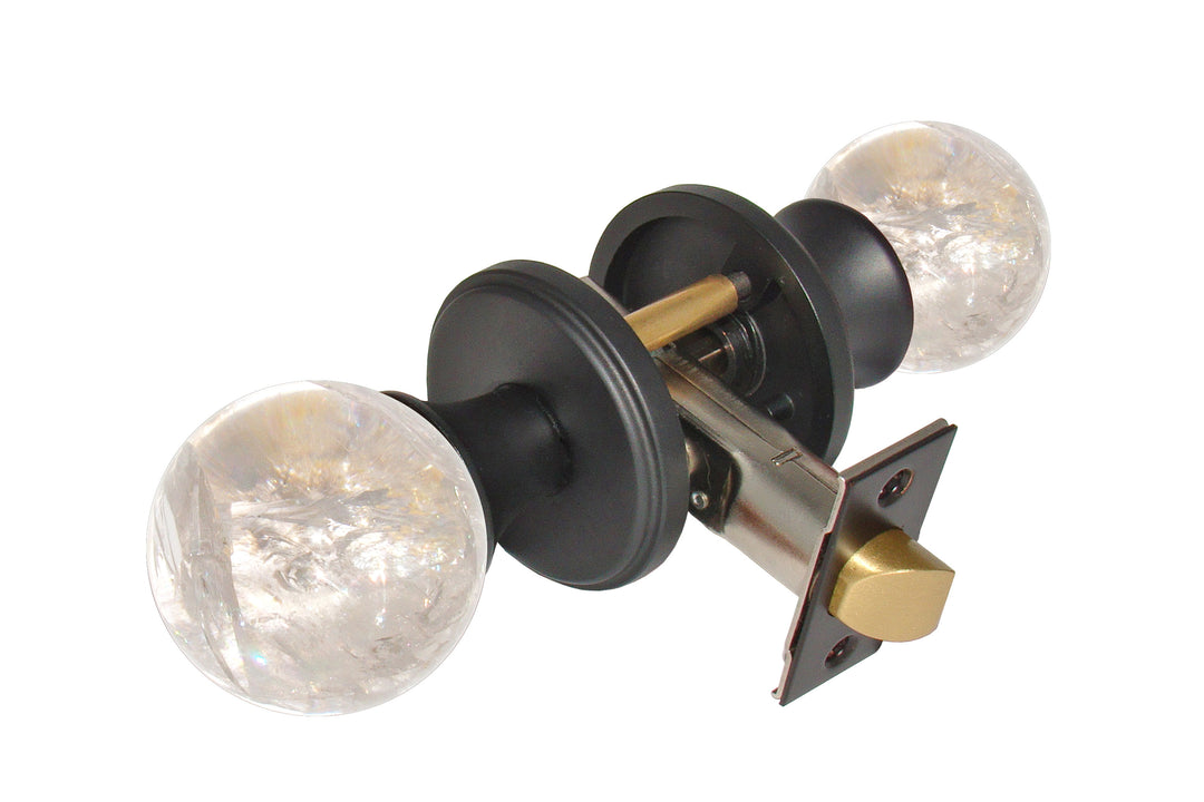 Gemstone Hardware Door Knob Crystal Quartz Matte Black Privacy 2-3-8" backset - cabinetknobsonline