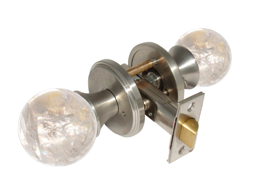 Gemstone Hardware Door Knob Crystal Quartz Satin Stainless Steel Privacy 2-3-8" backset - cabinetknobsonline