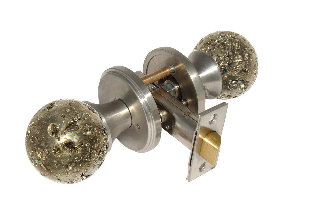 Gemstone Hardware Door Knob Pyrite Satin Stainless Steel Privacy 2-3-8" backset - cabinetknobsonline