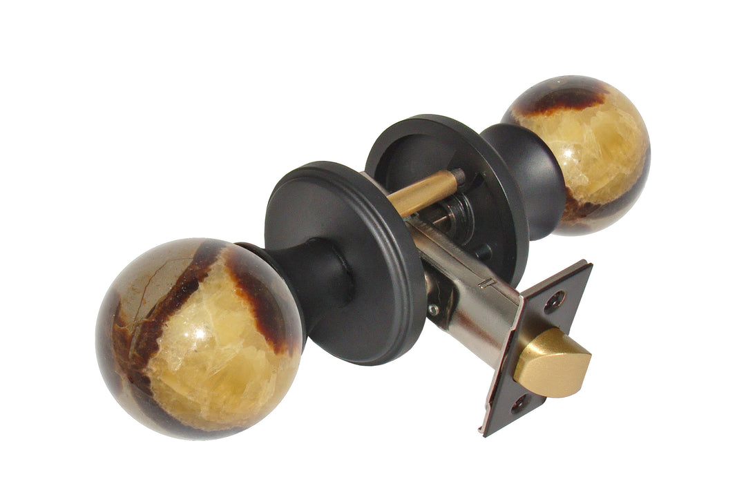 Gemstone Hardware Door Knob Septarian Matte Black Privacy 2-3-8 " backset - cabinetknobsonline