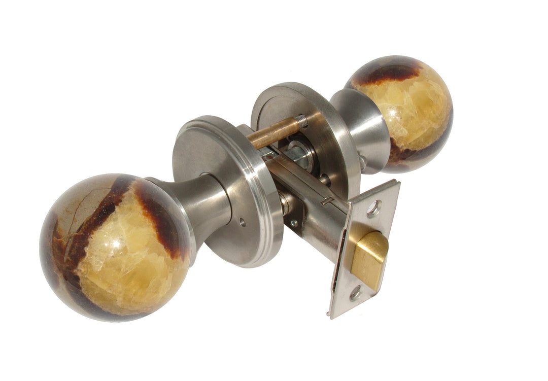 Gemstone Hardware Door Knob Septarian Satin Stainless Steel Privacy 2-3-8" backset - cabinetknobsonline