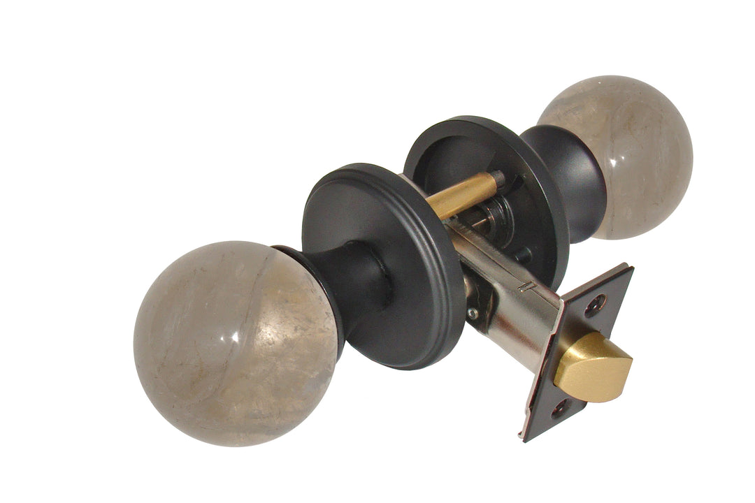 Gemstone Hardware Door Knob Smokey Quartz Matte Black Passage 2-3-8" backset - cabinetknobsonline