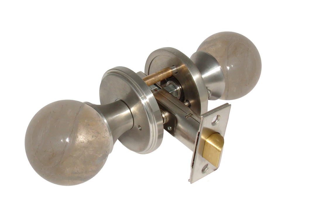 Gemstone Hardware Door Knob Smokey Quartz Satin Stainless Steel Privacy 2-3-8" backset - cabinetknobsonline