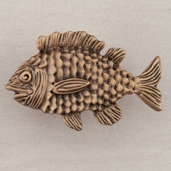 Acorn Manufacturing Cabinet Hardware 1-5-8" Fun Fish Cabinet Knob - Museum Gold - cabinetknobsonline