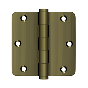 Deltana Architectural Hardware Solid Brass Hinges & Finials 3 1-2" x 3 1-2" x 1-4" Radius Hinge, Residential pair - cabinetknobsonline