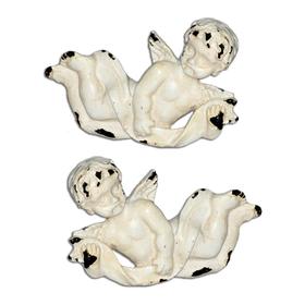 Charleston Knob Company VINTAGE WHITEWASHED PAIR OF CHERUBS CABINET KNOBS Size: 1.5"h x 2.75"w x 1.0"d each knob - cabinetknobsonline